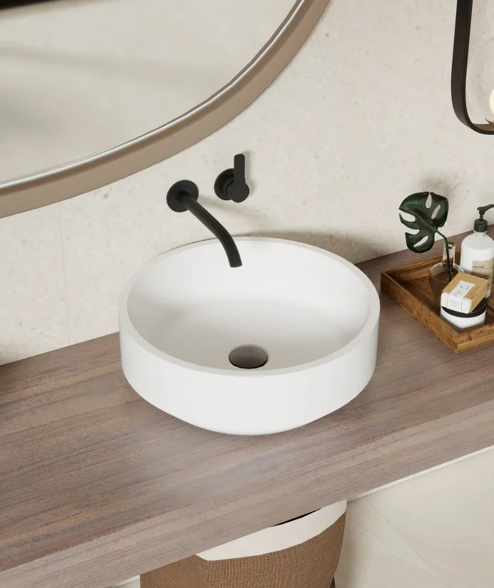 BZ06-04S Diamond Round Countertop Solid Surface Wash Basin