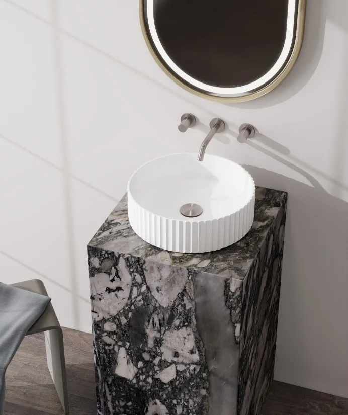 BZ06-06S Fluted Round Countertop Solid Surface Wash Basin