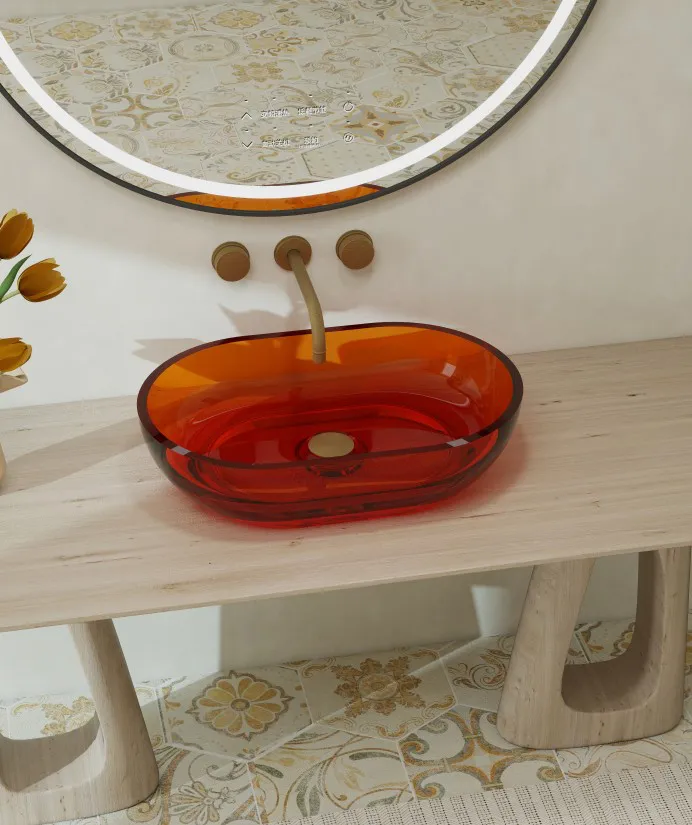 BZ06-07R Crystal Oval Countertop Resin Wash Basin