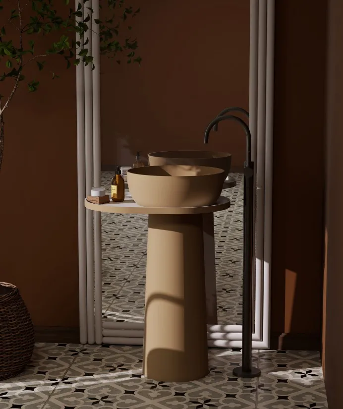 BZ08-04S Fashion Colorful Pedestal Solid Surface Wash Basin