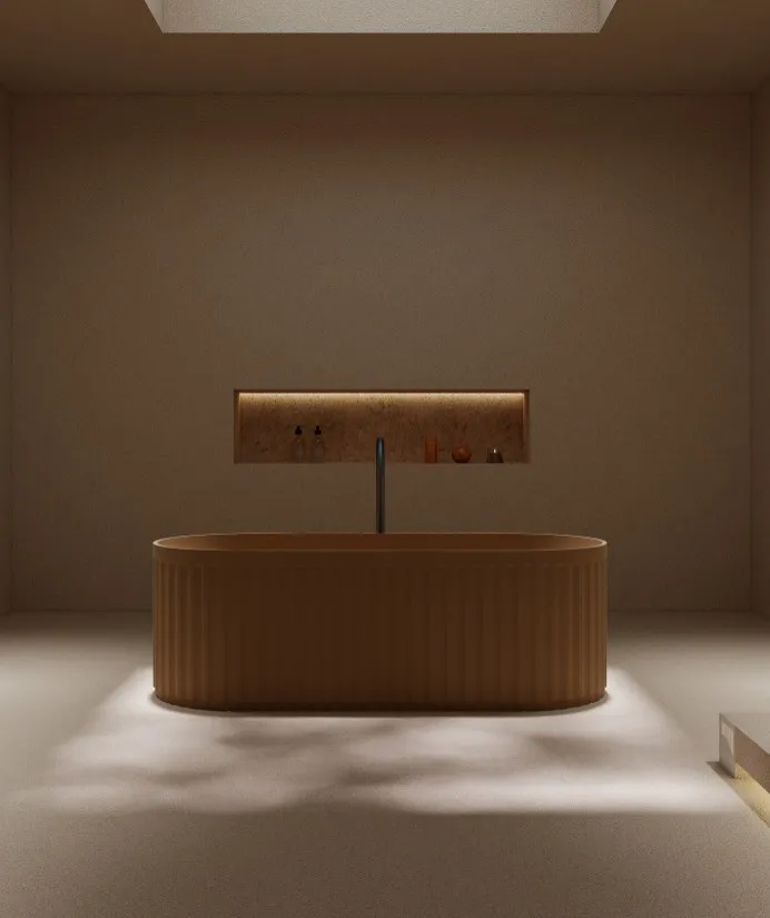 BZ01-10S Rectangular Fluted Design Freestanding Solid Surface Bathtub