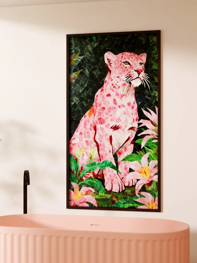 BZ28-05 "Pink Mist Jungle" Handcrafted Mosaic Artwork