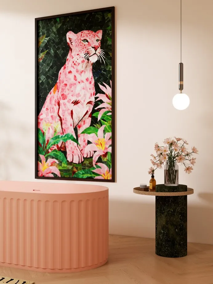 BZ28-05 "Pink Mist Jungle" Handcrafted Mosaic Artwork