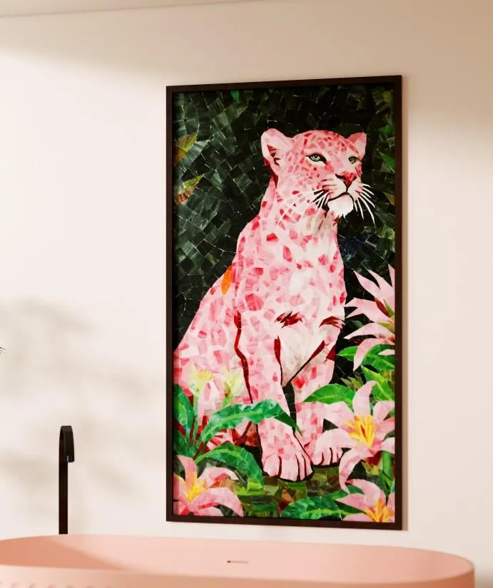 BZ28-05 "Pink Mist Jungle" Handcrafted Mosaic Artwork