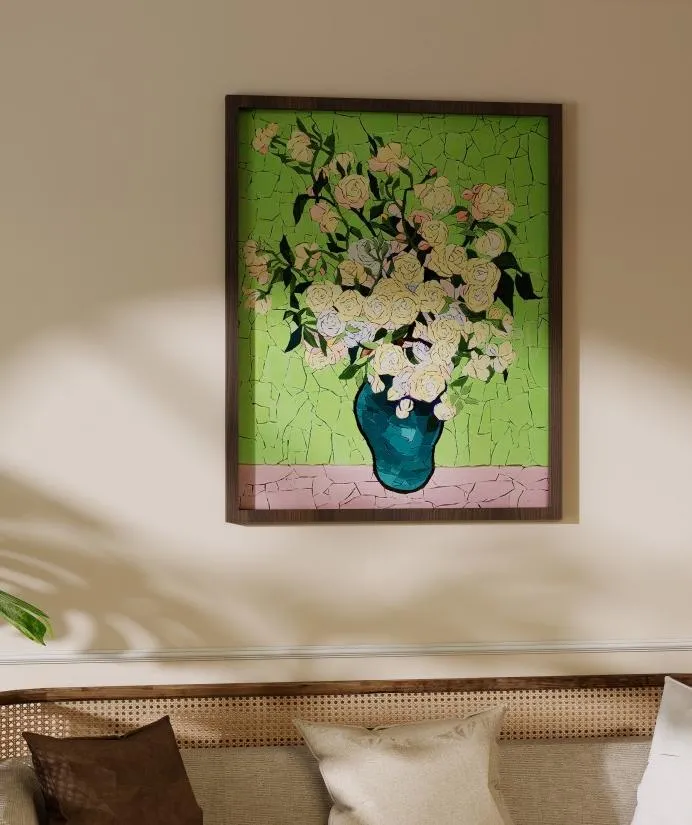BZ28-07 "Vase with Roses" Timeless Mosaic Artwork