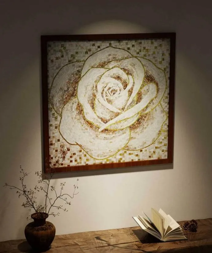 BZ28-11 "White Rose" Classical Handmade Mosaic Artwork
