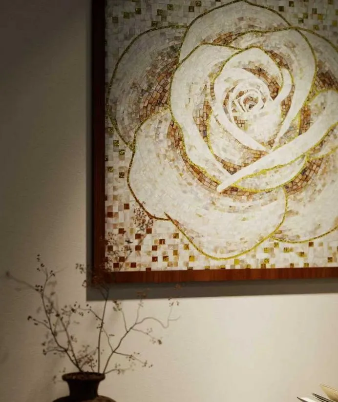 BZ28-11 "White Rose" Classical Handmade Mosaic Artwork