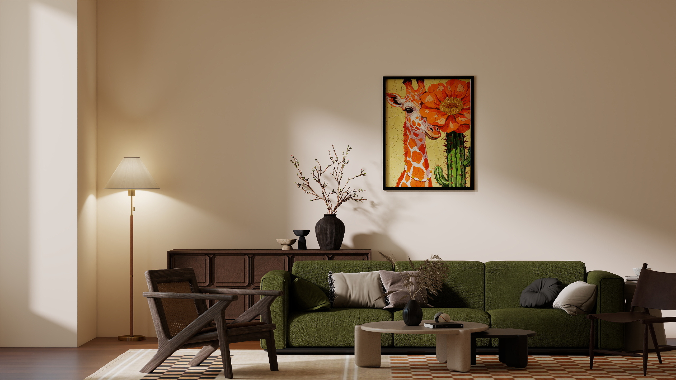 BZ28-08 "Giraffe in the Green" Textured Mosaic Artwork